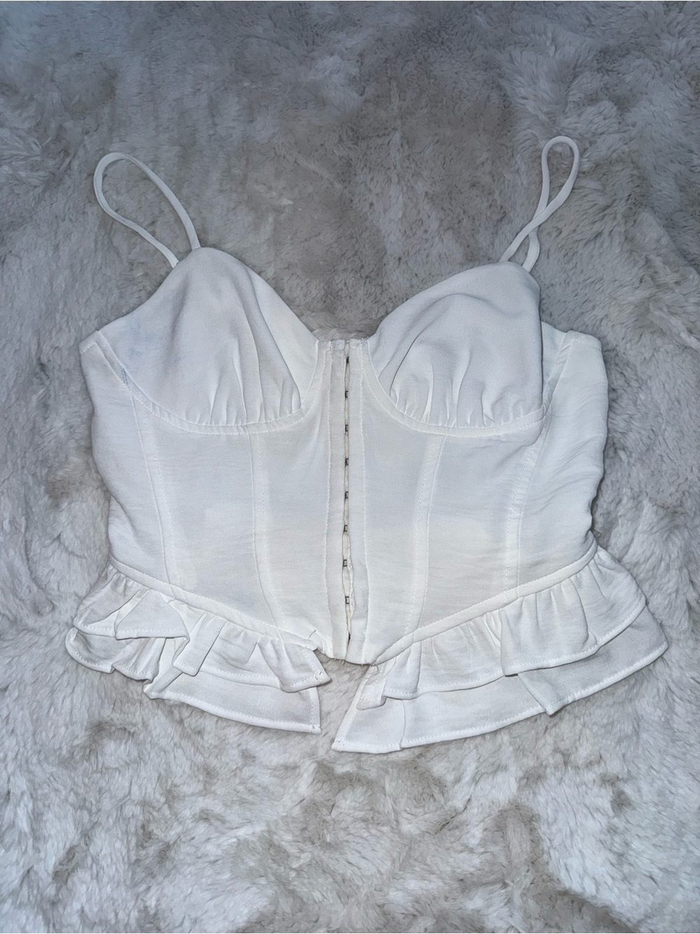 White Ruffle Hem Bustier Tank Top with Front Hook Closure